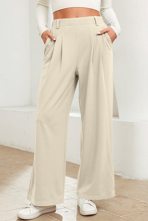 Modern Textured Elastic Waist Wide Leg Pants