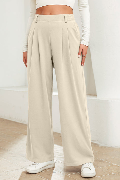 Modern Textured Elastic Waist Wide Leg Pants