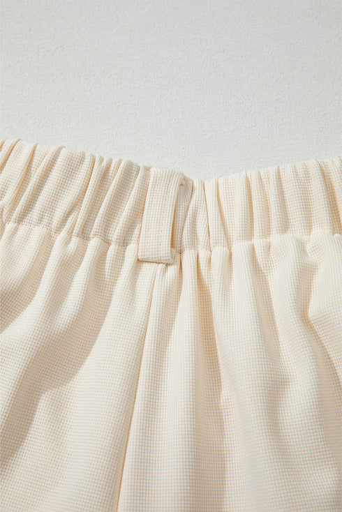 Modern Textured Elastic Waist Wide Leg Pants