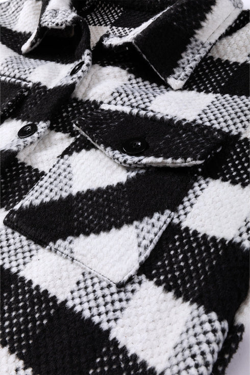 Modern Textured Plaid Print Flap Pocket Shacket