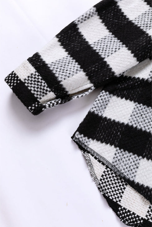 Modern Textured Plaid Print Flap Pocket Shacket