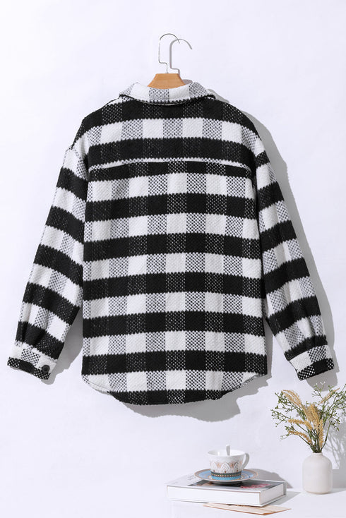 Modern Textured Plaid Print Flap Pocket Shacket