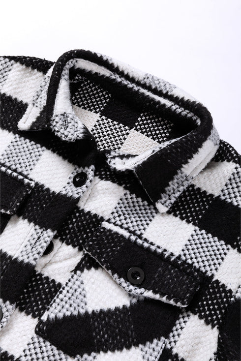 Modern Textured Plaid Print Flap Pocket Shacket