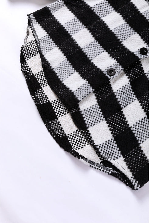 Modern Textured Plaid Print Flap Pocket Shacket