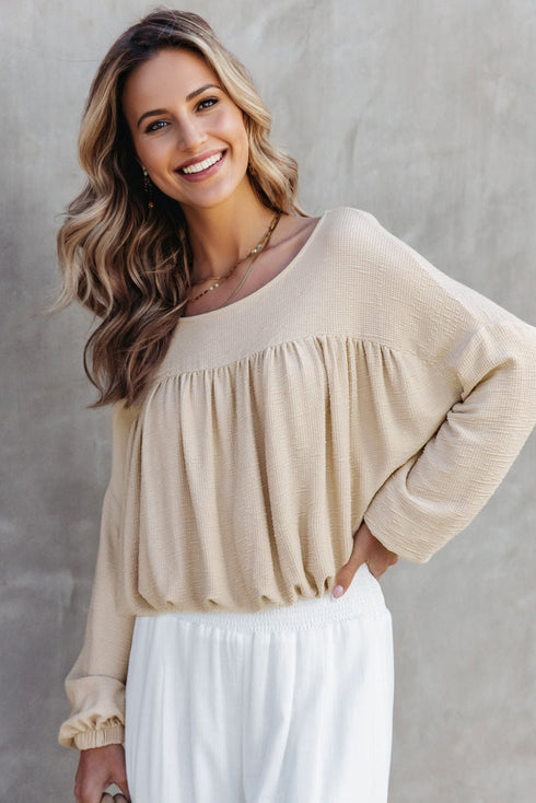 Modern Textured Pleated Drop Shoulder Knit Top