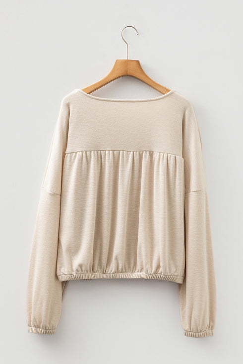 Modern Textured Pleated Drop Shoulder Knit Top