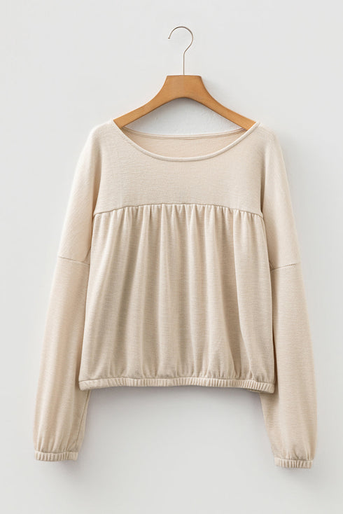 Modern Textured Pleated Drop Shoulder Knit Top