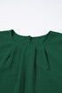 Modern Textured Pleated Flounce Sleeve Round Neck Blouse