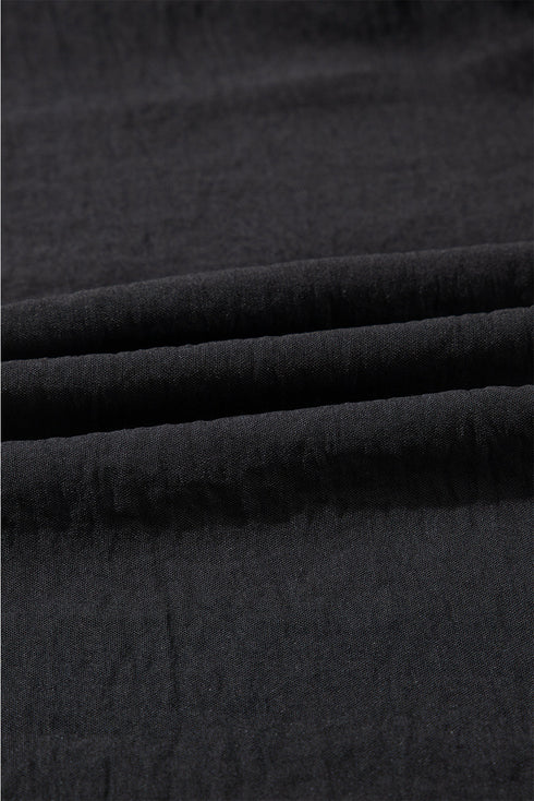 Modern Textured Pleated Flounce Sleeve Round Neck Blouse