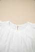 Modern Textured Pleated Flounce Sleeve Round Neck Blouse