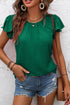 Modern Textured Pleated Flounce Sleeve Round Neck Blouse