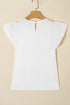 Modern Textured Pleated Flounce Sleeve Round Neck Blouse