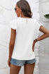 Modern Textured Pleated Flounce Sleeve Round Neck Blouse