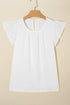 Modern Textured Pleated Flounce Sleeve Round Neck Blouse