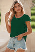 Modern Textured Pleated Flounce Sleeve Round Neck Blouse