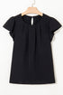 Modern Textured Pleated Flounce Sleeve Round Neck Blouse