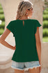 Modern Textured Pleated Flounce Sleeve Round Neck Blouse