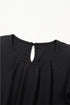 Modern Textured Pleated Flounce Sleeve Round Neck Blouse