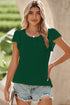Modern Textured Pleated Flounce Sleeve Round Neck Blouse