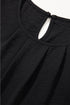 Modern Textured Pleated Flounce Sleeve Round Neck Blouse