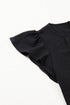 Modern Textured Pleated Flounce Sleeve Round Neck Blouse