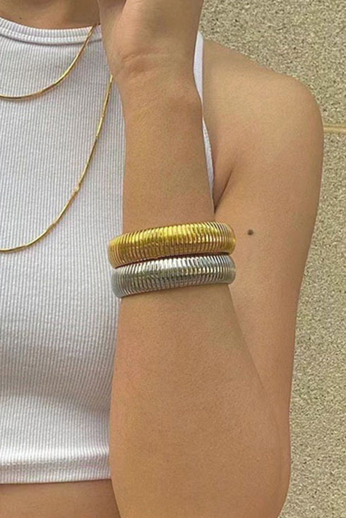 Modern Textured Striped Plated Titanium Steel Chunky Bangle