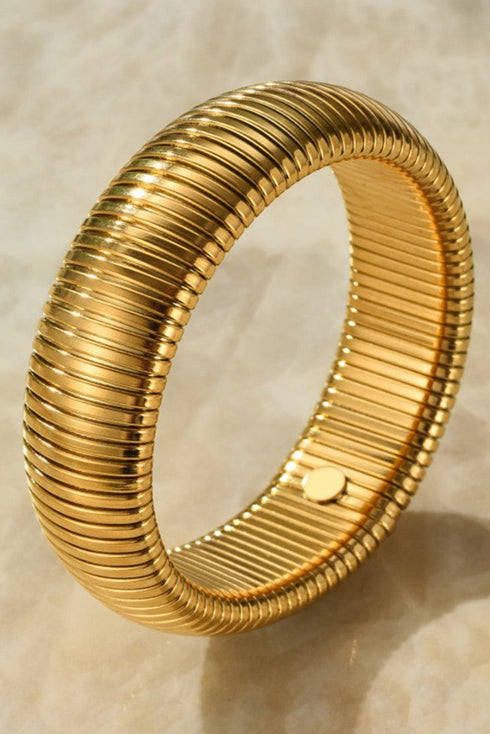 Modern Textured Striped Plated Titanium Steel Chunky Bangle