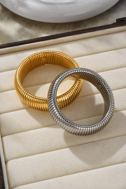 Modern Textured Striped Plated Titanium Steel Chunky Bangle