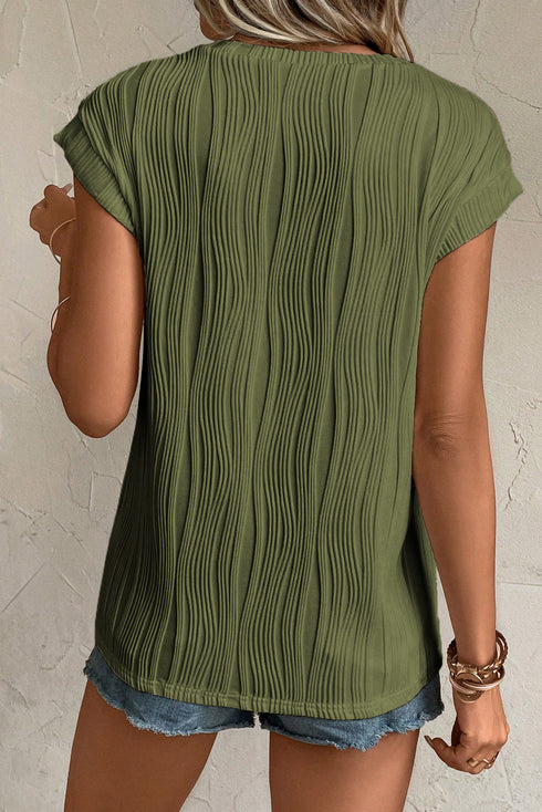Modern Wavy Textured Fabric Cap Sleeve Stretch Top