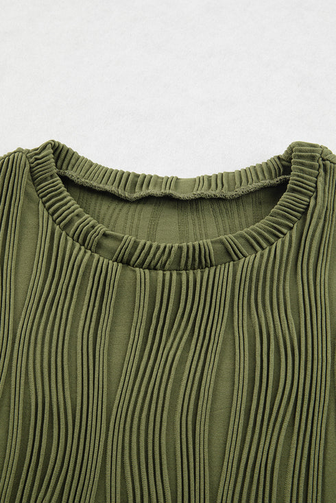 Modern Wavy Textured Fabric Cap Sleeve Stretch Top