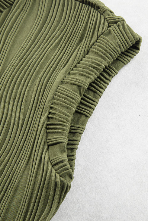 Modern Wavy Textured Fabric Cap Sleeve Stretch Top