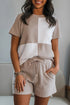 Modernist Textured Knit Colorblock Tee And Drawstring Pocket Shorts Set