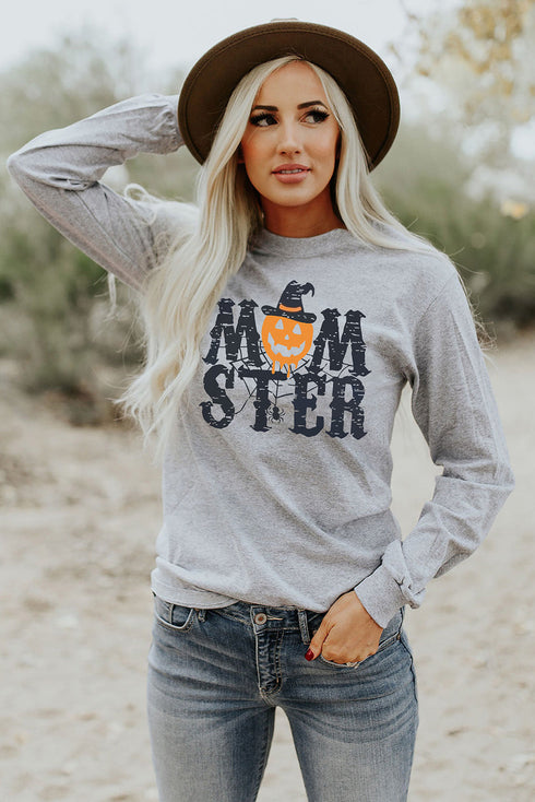 Mom Ster Graphic Print Crew Neck Long Sleeve Tee