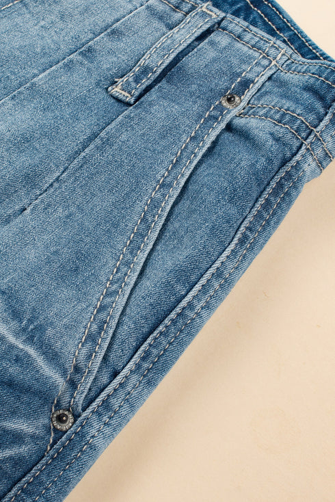 Multi Button Washed Solid Modern Wide Leg Jeans