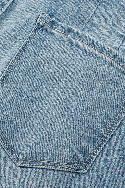 Multi Button Washed Solid Modern Wide Leg Jeans