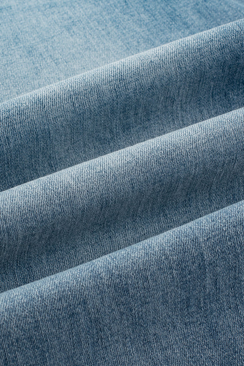 Multi Button Washed Solid Modern Wide Leg Jeans
