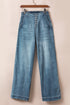 Multi Button Washed Solid Modern Wide Leg Jeans