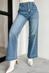 Multi Button Washed Solid Modern Wide Leg Jeans
