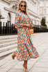 Multi-Color Abstract Geometric Print Long Sleeve High Waist Dress