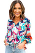 Multi-Color Abstract Print Frill Tie V Neck Long Sleeve Blouse