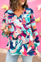 Multi-Color Abstract Print Frill Tie V Neck Long Sleeve Blouse