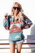Multi-Color Aztec Print Zipped Split Neck Hoodie