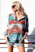 Multi-Color Aztec Print Zipped Split Neck Hoodie
