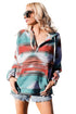Multi-Color Aztec Print Zipped Split Neck Hoodie