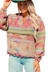 Multi-Color Aztec Printed Kangaroo Pocket Zipped Hoodie
