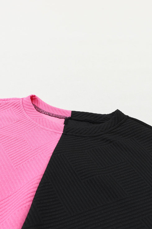 Multi-Color Contrast Color Block Textured Casual 2pcs Outfit