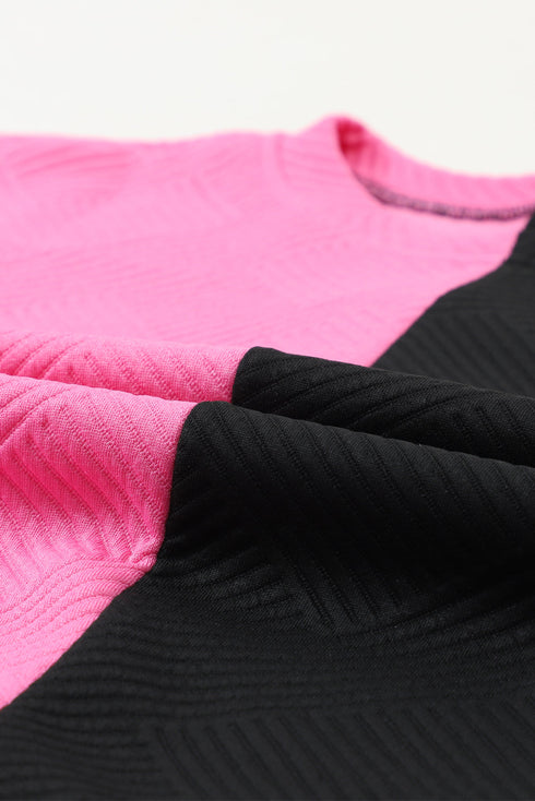 Multi-Color Contrast Color Block Textured Casual 2pcs Outfit