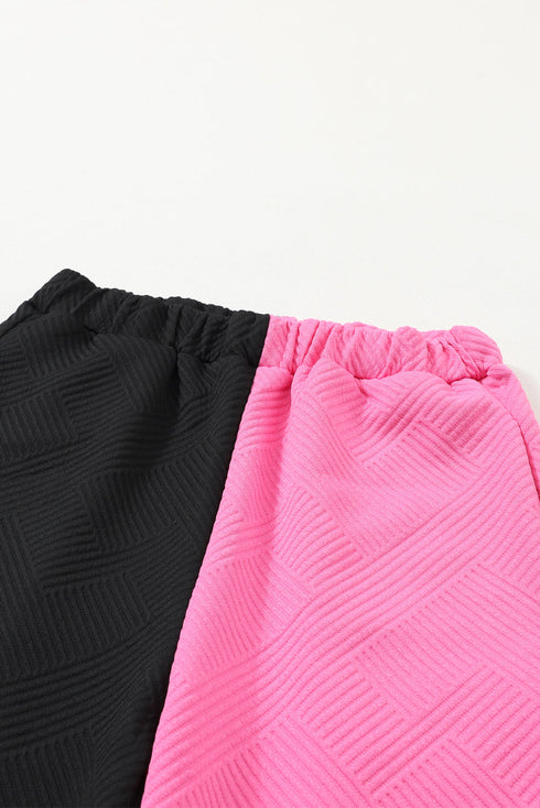 Multi-Color Contrast Color Block Textured Casual 2pcs Outfit