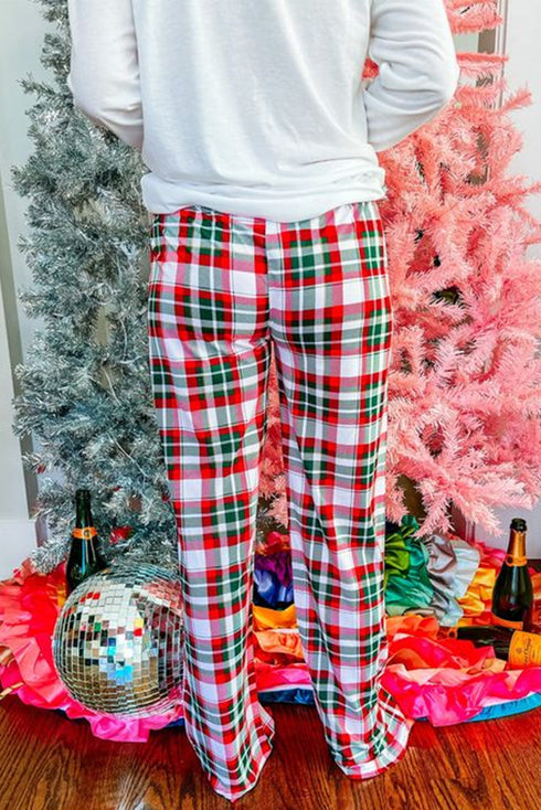 Multi-Color Merry Christmas Plaid Print Two Piece Lounge Set