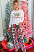 Multi-Color Merry Christmas Plaid Print Two Piece Lounge Set